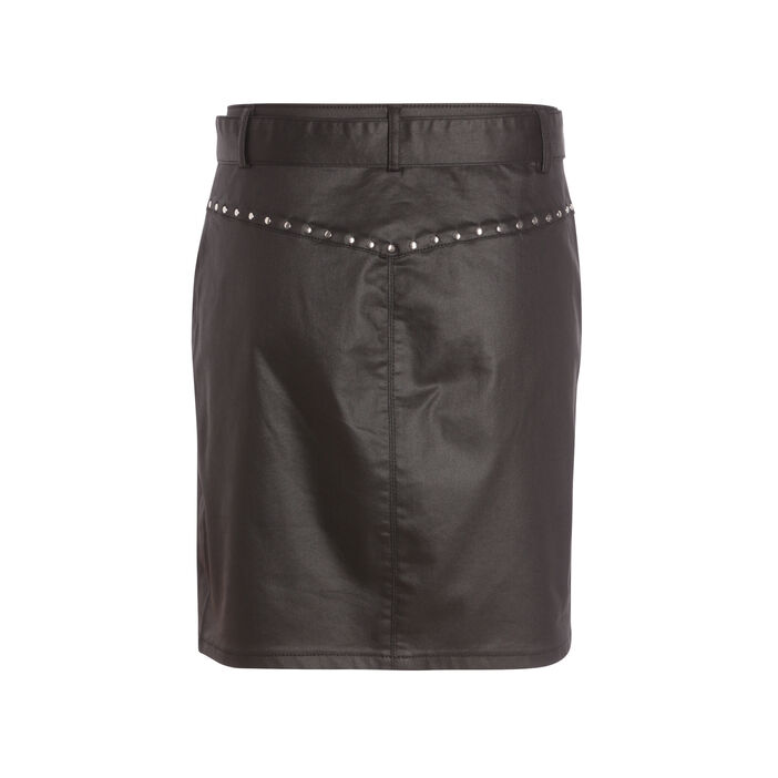 Jupe droite enduite détails cloutés noir femme