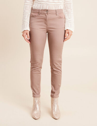 Jean coupe ajust&eacute;e effet bi-mati&egrave;re taupe femme