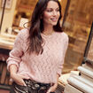 Pull manches longues ajour&eacute; vieux rose femme