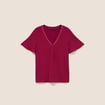 T-shirt bi-mati&egrave;re manches courtes rouge fonc&eacute; femme