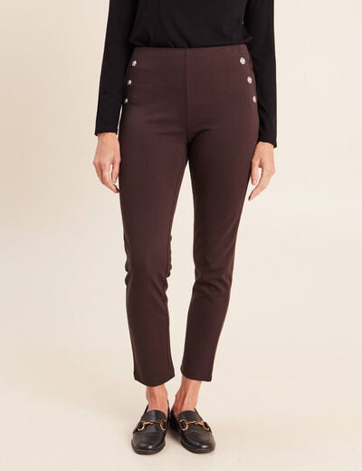 Legging 7/8&egrave;me taille bascul&eacute;e en maille marron fonc&eacute; femme