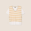 Pull 2 en 1 manches courtes beige femme
