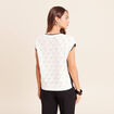 Pull ajour&eacute; sans manches col rond ecru femme