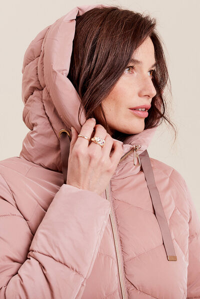 Doudoune droite à capuche vieux rose femme