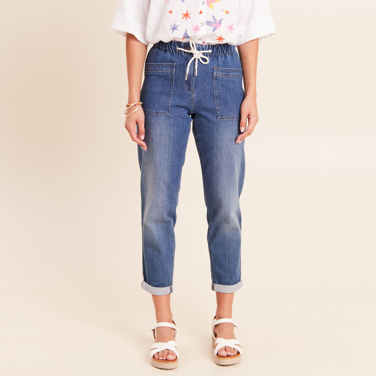 Jean coupe mom 7/8&egrave;me denim stone femme