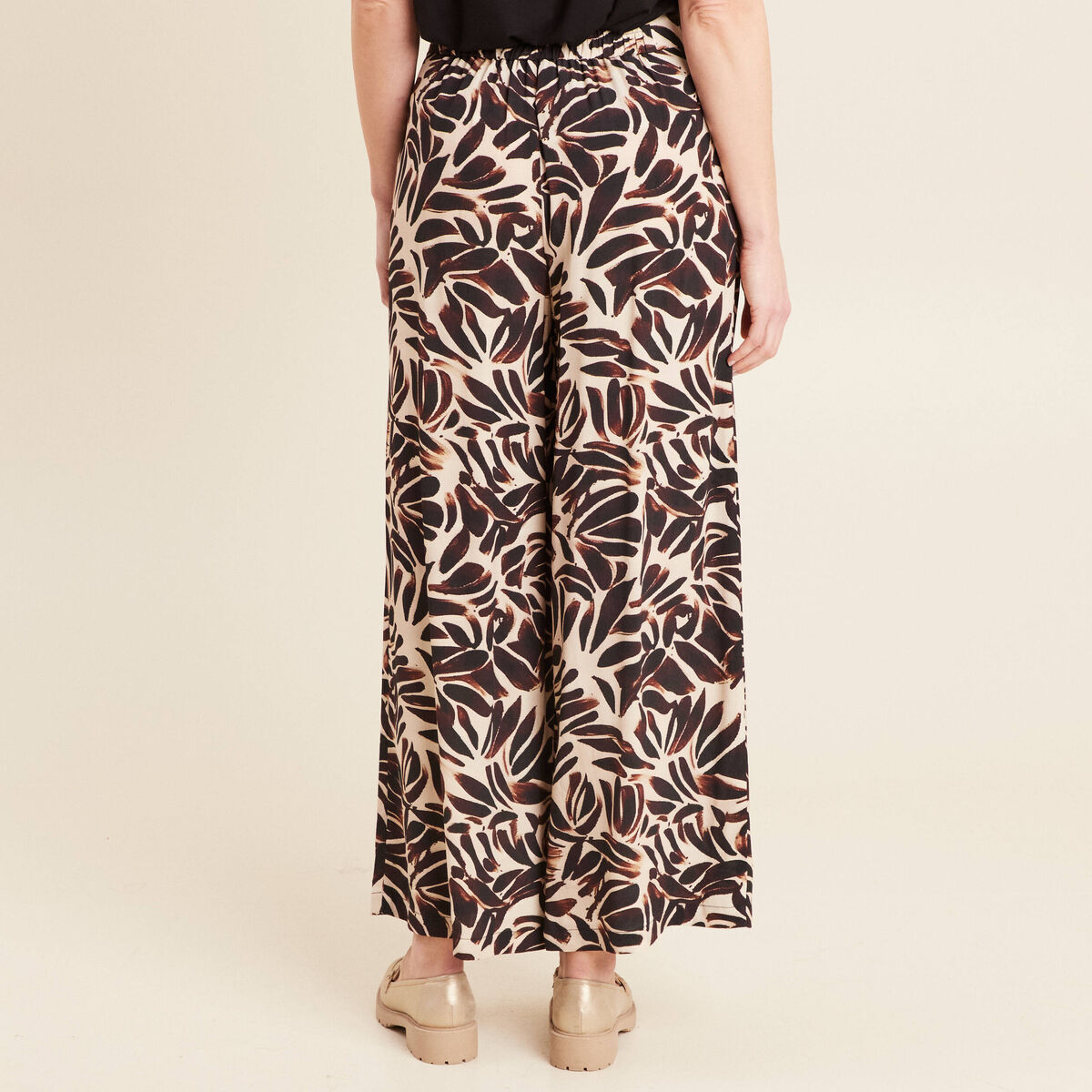 Pantalon fluide taille haute marron foncé femme