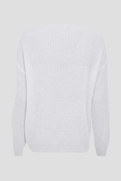 Pull à lacets sur le devant ecru femme
