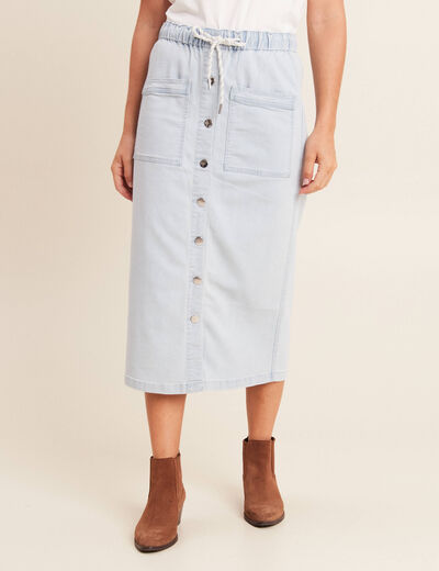 Jupe longue droite en jean denim bleach femme