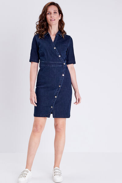 Robe portefeuille en jean denim brut femme