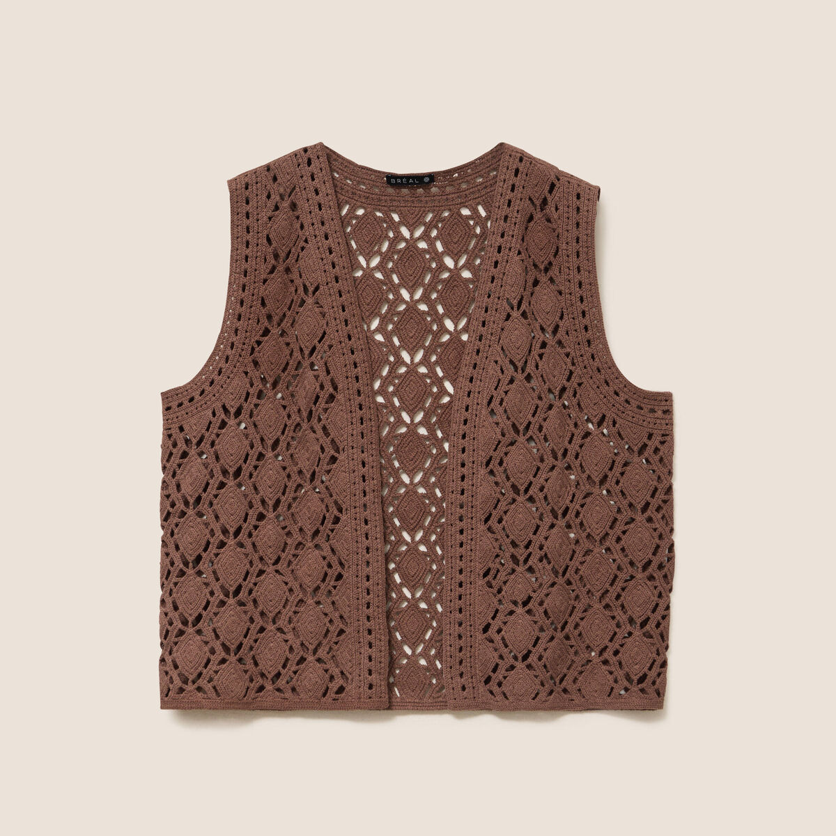 Gilet ajour&eacute; coupe droite courte marron femme