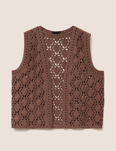 Gilet ajour&eacute; coupe droite courte marron femme