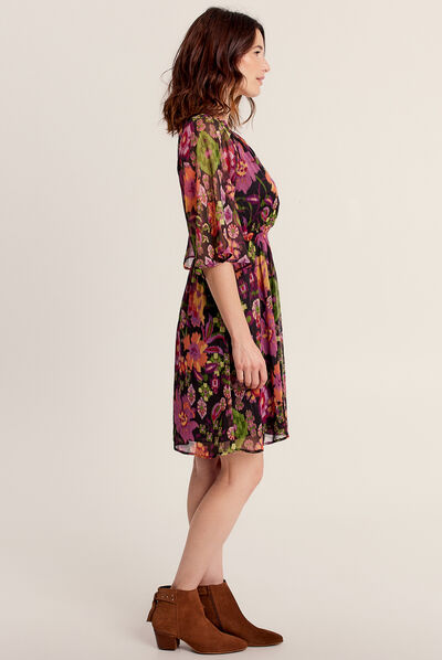 Robe évasée manches 3/4 noir femme