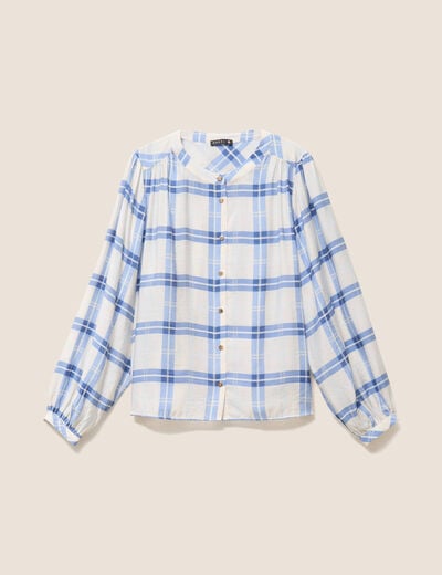 Chemise ample col rond manches longues bleu femme