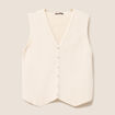 Pull cintré court col V beige femme