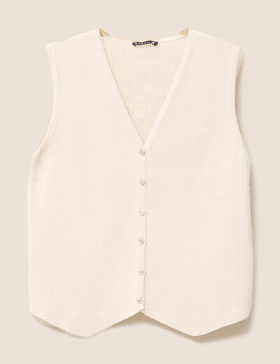 Pull cintré court col V beige femme