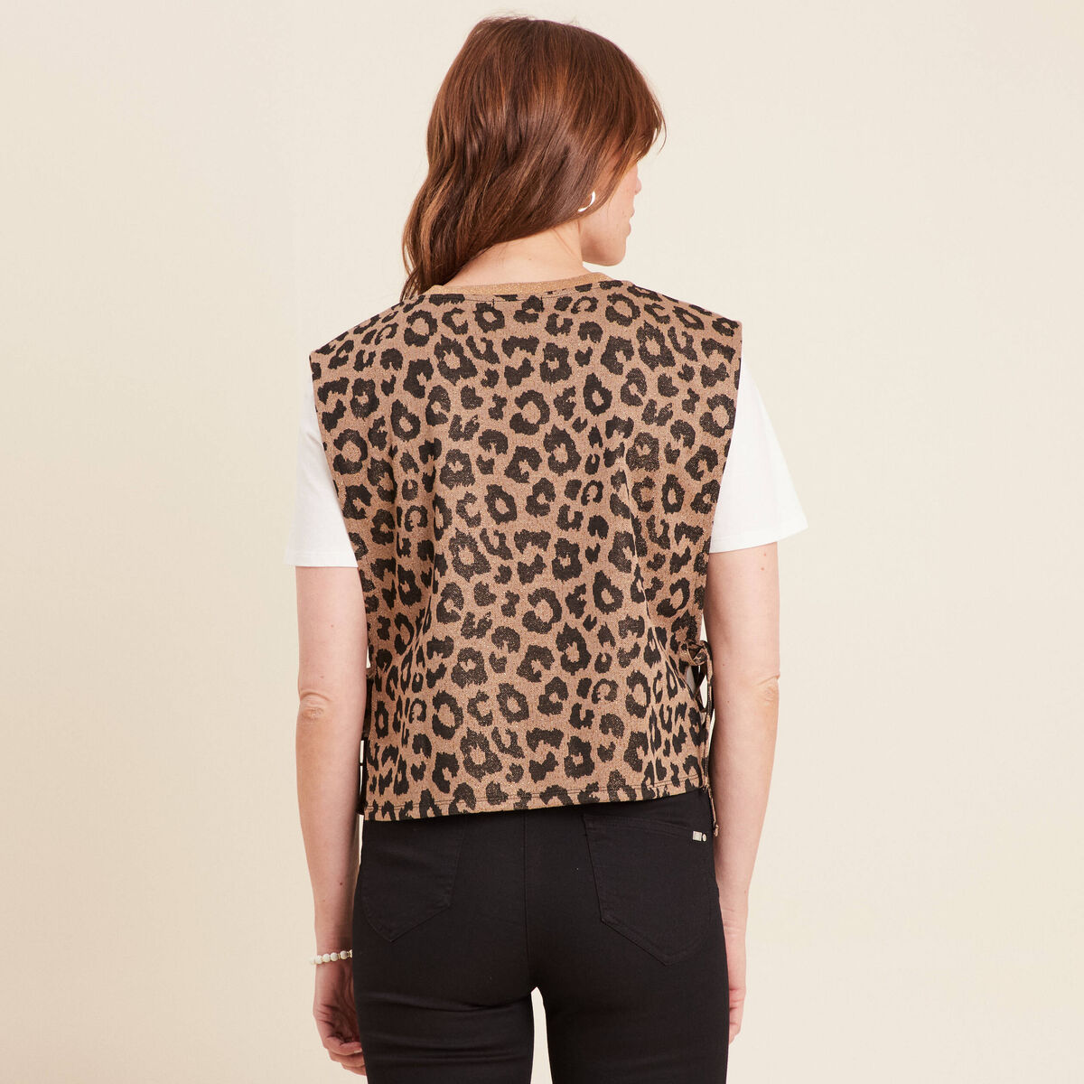 Pull 2 en 1 manches courtes marron femme