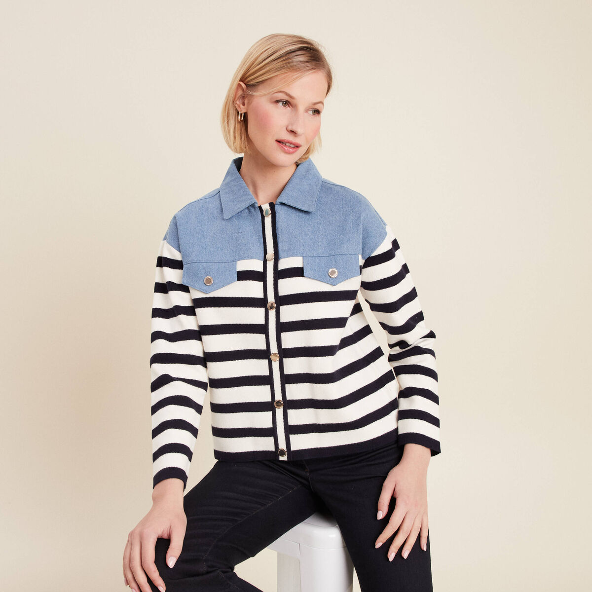 Pull manches longues bleu femme