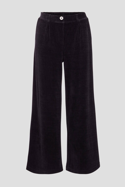 Pantalon large velours noir femme