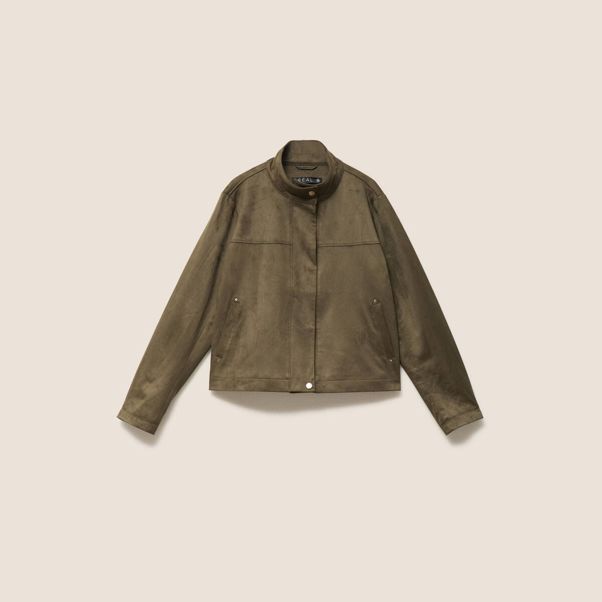 Veste ample col montant doubl&eacute;e vert kaki femme