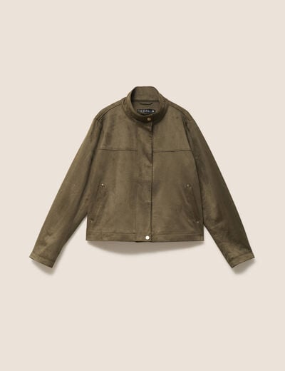 Veste ample col montant doubl&eacute;e vert kaki femme