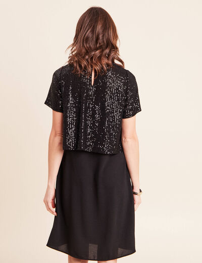 Robe courte &eacute;vas&eacute;e col rond 2 en 1 noir femme