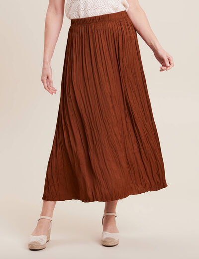 Jupe longue évasée satin marron foncé femme