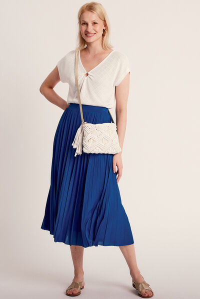 Jupe midi évasée plissée bleu electrique femme
