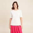 T-shirt ajust&eacute; col rond manches coudes ecru femme