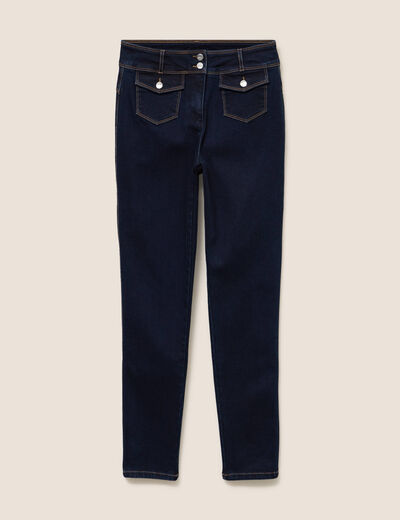 Jean ajust&eacute; taille haute longue denim brut femme