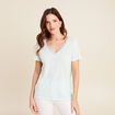 T-shirt manches courtes col en V bleu turquoise femme