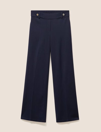 Pantalon taille haute bleu fonc&eacute; femme