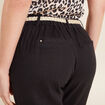 Pantalon coupe chino en lin ceintur&eacute; noir femme