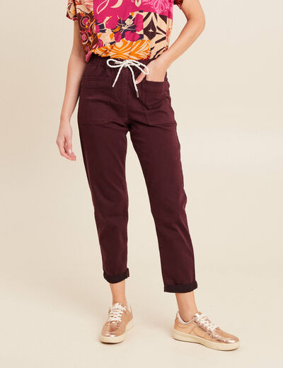 Pantalon coupe droite à coulisse bordeaux femme