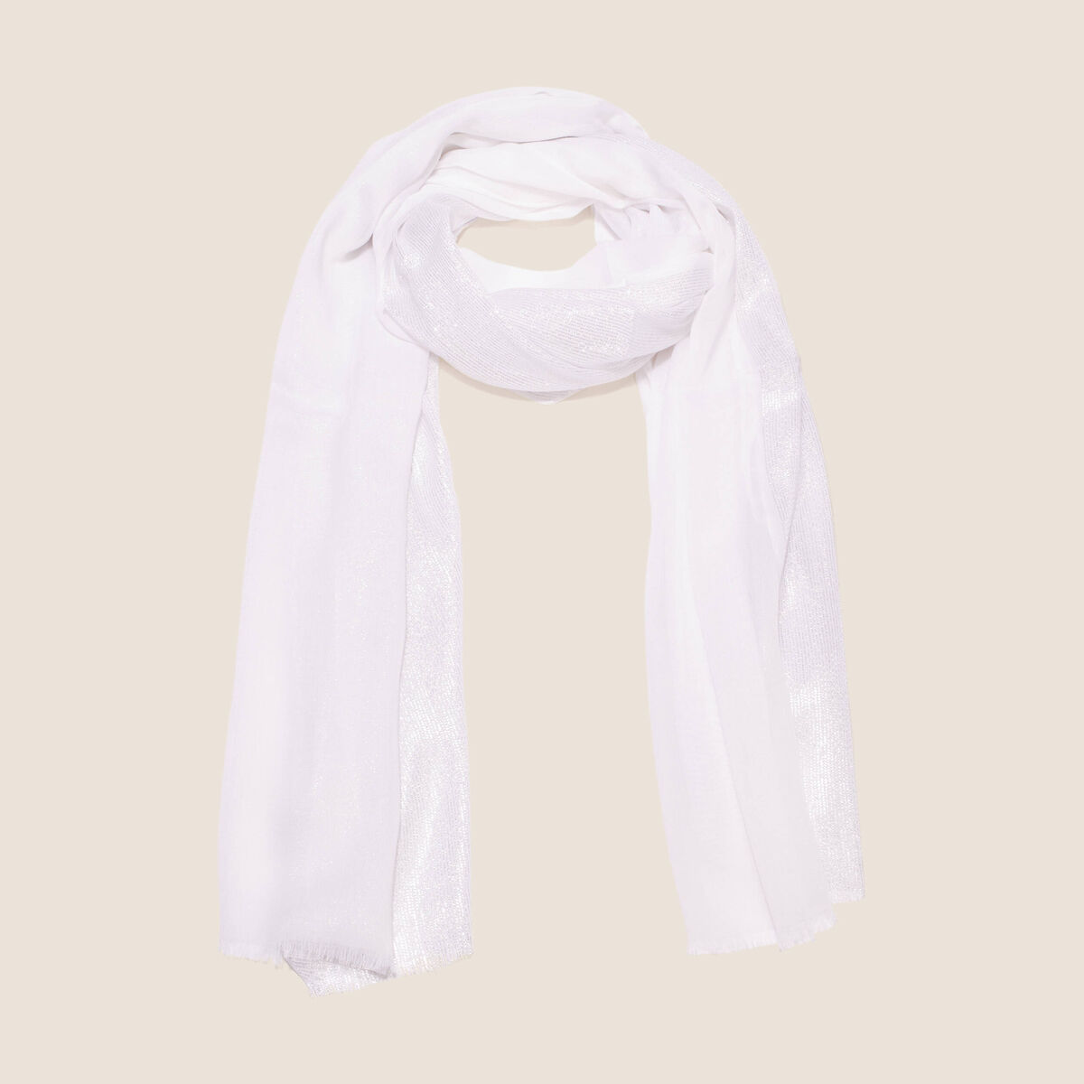 Foulard brillant à franges ecru femme