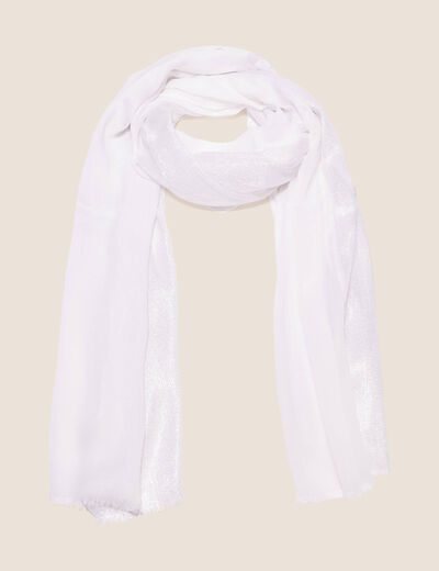 Foulard brillant à franges ecru femme