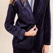 Veste velours manches longues doubl&eacute;e bleu marine femme