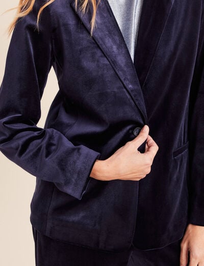 Veste velours manches longues doubl&eacute;e bleu marine femme