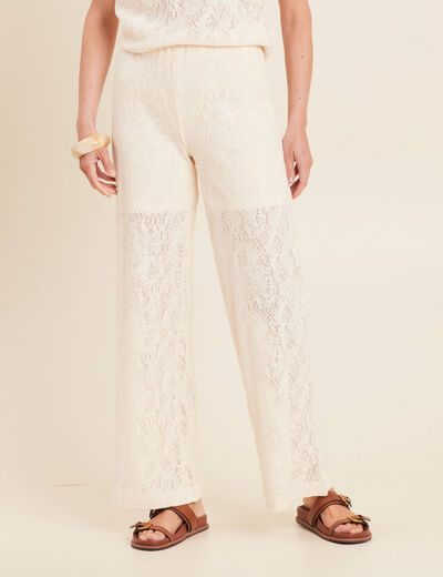 Pantalon large taille basculée ecru femme