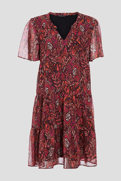 Robe évasée imprimé marron foncé femme