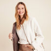 Manteau effet laine mouton &agrave; capuche ecru femme