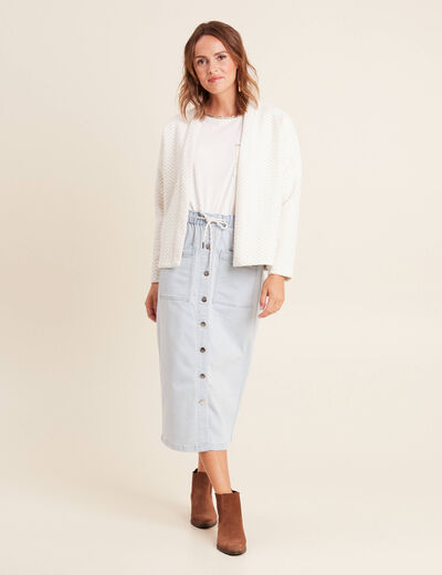 Jupe longue droite en jean denim bleach femme