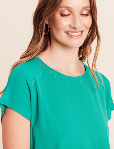 T-shirt bi-mati&egrave;re manches courtes vert menthe femme