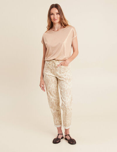 Pantalon coupe mom 7/8&egrave;me beige femme