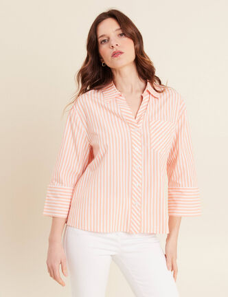 Chemise manches 3/4 orange femme
