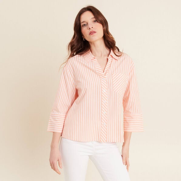 chemise manches 34 orange femme Chemise manches 3/4 orange femme