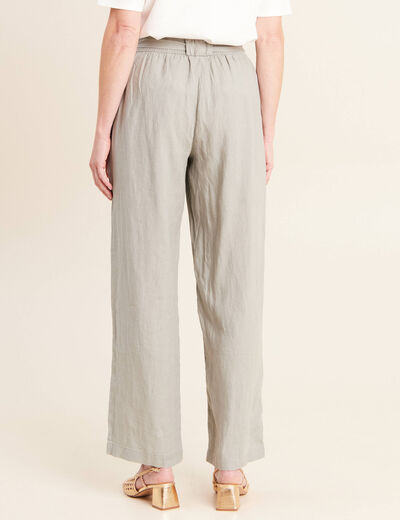 Pantalon large taille haute aspect lin vert clair femme