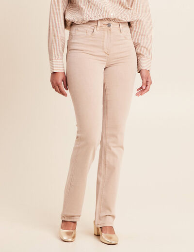 Jean coupe droite taille haute denim beige femme