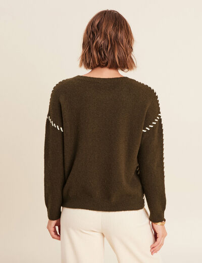 Pull manches longues vert olive femme