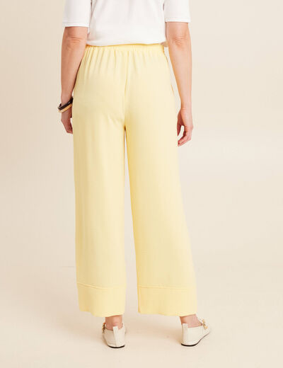 Pantalon large taille haute jaune pastel femme
