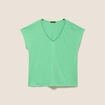 T-shirt col v manches courtes aspect lin vert fluo femme
